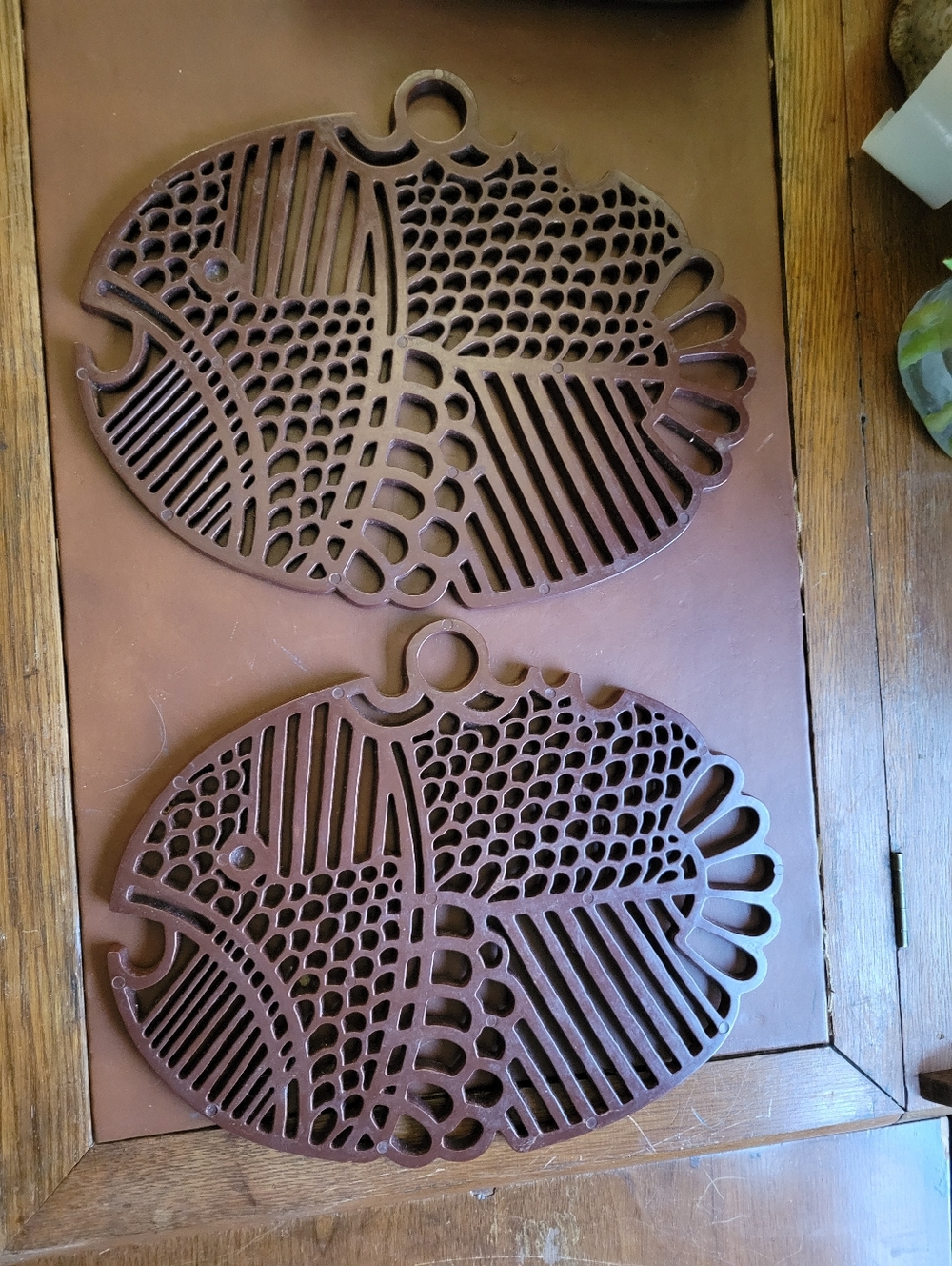 2 DANSK GOURMET BROWN METAL FISH TRIVET WALL HANGING RETRO DANISH MODERN